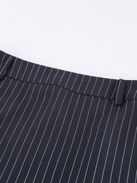 Striped Blazer & Mini Skirt Set with Neck Tie