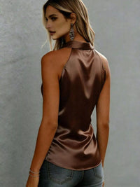 Satin Button Up Sleeveless Shirt