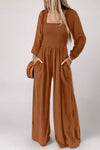 Boho Smocked Square Neck Wide Leg Jumpsuit