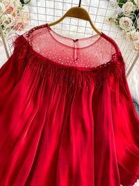 Rhinestone Mesh Panel Blouse