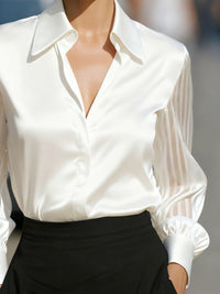 Collared Neck Sheer Sleeve Shirt