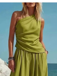 Full Size One-Shoulder Top and Wide Leg Pants Set Plus Size