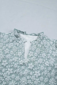 Floral Textured Jacquard Puff Sleeve Blouse