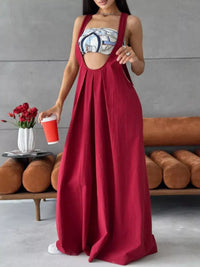 Pleated Overall Dress with Pockets