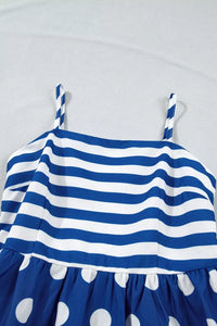 Striped Polka Dot Patchwork High Waist Spaghetti Straps Maxi Dress