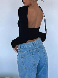 Backless Long Sleeve Slim Fit T-Shirt
