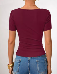 Asymmetrical Neckline Fitted T-Shirt