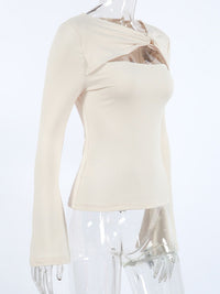 Cutout Knot Front Long Sleeve Top