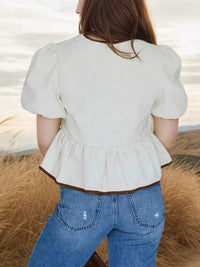 Tie Front Puff Sleeve Blouse