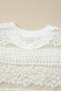 Sheer Lace Textured Patchwork Short Sleeve Top