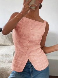 Textured Button-Front Tank