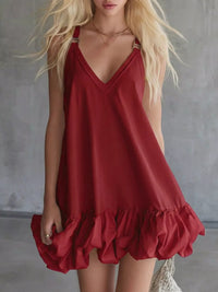 Full Size V-Neck Bubble Hem Mini Dress Plus Size