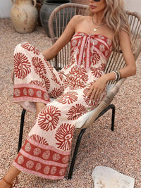 Floral Print Strapless Wide Leg Jumpsuit