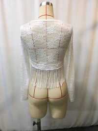 Full Size Fringe Hem Lace Long Sleeve Top Plus Size