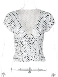 Polka Dot Ruched V-Neck Top