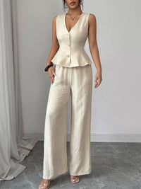 Sleeveless Peplum Top and Wide Leg Pants Set