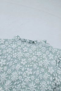 Floral Textured Jacquard Puff Sleeve Blouse