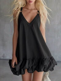 Full Size V-Neck Bubble Hem Mini Dress Plus Size