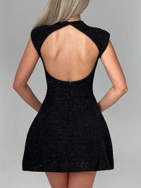 Cutout Back Round Neck Cap Sleeve Mini Dress