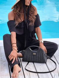 Ruffled Off Shoulder Wide Leg Jumpsuit