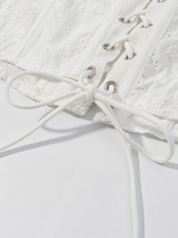 Lace Up Back Eyelet Ruffle Trim Tank