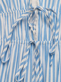 Striped Pom-Pom Trim Tie Front Sleeveless Mini Dress