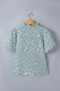 Floral Textured Jacquard Puff Sleeve Blouse