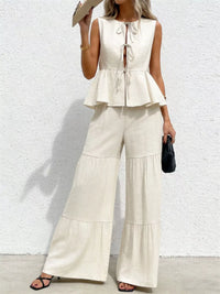 Sleeveless Tie-Front Top and Wide Leg Pants Set