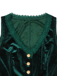Velvet Lace Trim Button-Down Vest