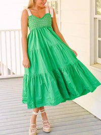 Tie Shoulder Tiered Midi Dress