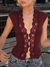Lace Trim Button Front Vest
