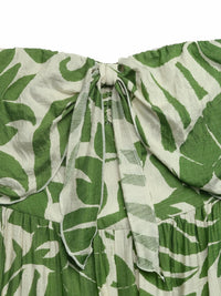 Tropical Print Tie Front Strapless Wide Leg Jumpsuit