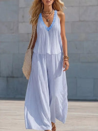 Striped V-Neck Tank and Wide-Leg Pants Set