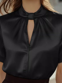 Satin Keyhole Short Sleeve Blouse