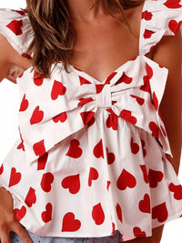 Heart Print Ruffle Trim Bow Tank