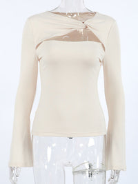 Cutout Knot Front Long Sleeve Top