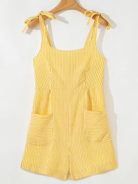 Stripe Shoulder Tie Smocked Back Casual Romper