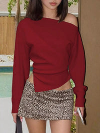 Asymmetrical Off-Shoulder Long Sleeve T-Shirt