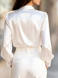 Lace Trim Satin Button Up Shirt