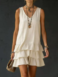 Full Size Ruffled Hem V-Neck Sleeveless Dress Plus Size
