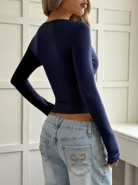Cut-Out Long Sleeve Crop T-Shirt