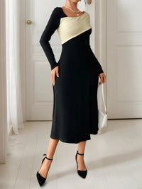 Asymmetrical Contrast Long Sleeve Dress