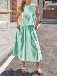 Striped Sleeveless Top and Midi Skirt Set