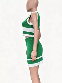 Contrast Trim Tank and Skirt Knit Set