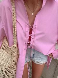 Lace-Up Front Oversized Shirt