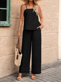 Lace Trim Cami and Wide Leg Pants Set