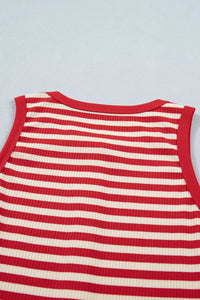 Stripe Buttoned Ribbed Knit Tank Top