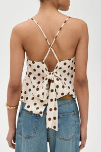 Crisscross Ruffled Hem Polka Dot Cami