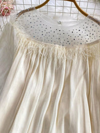 Rhinestone Mesh Panel Blouse