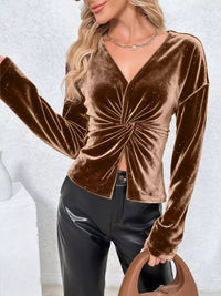 Velvet Twist-Front Long Sleeve T-Shirt